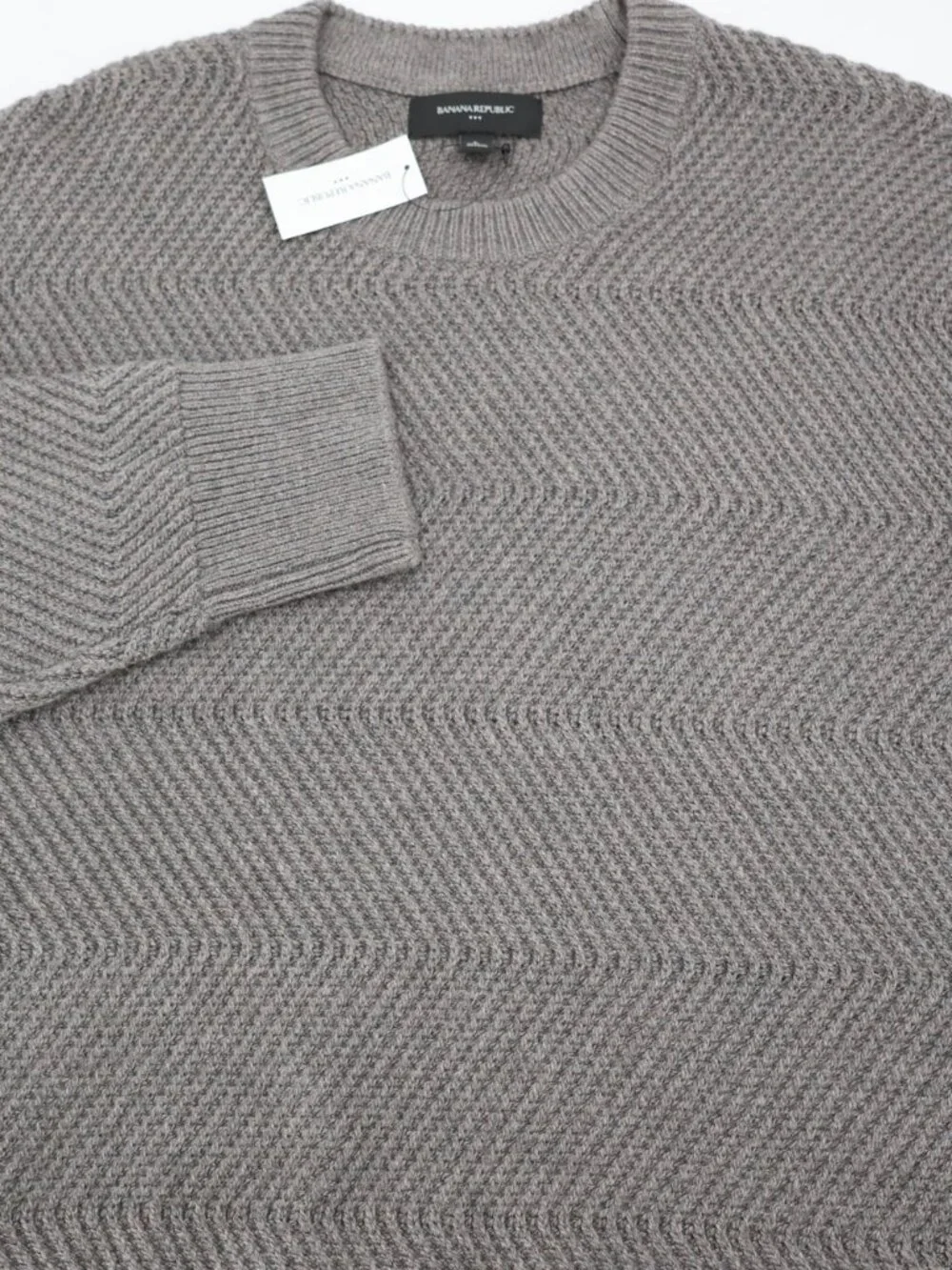 NWT Banana Republic Sweater Men's Large Cotton Wool Crew Neck Herringbone knit